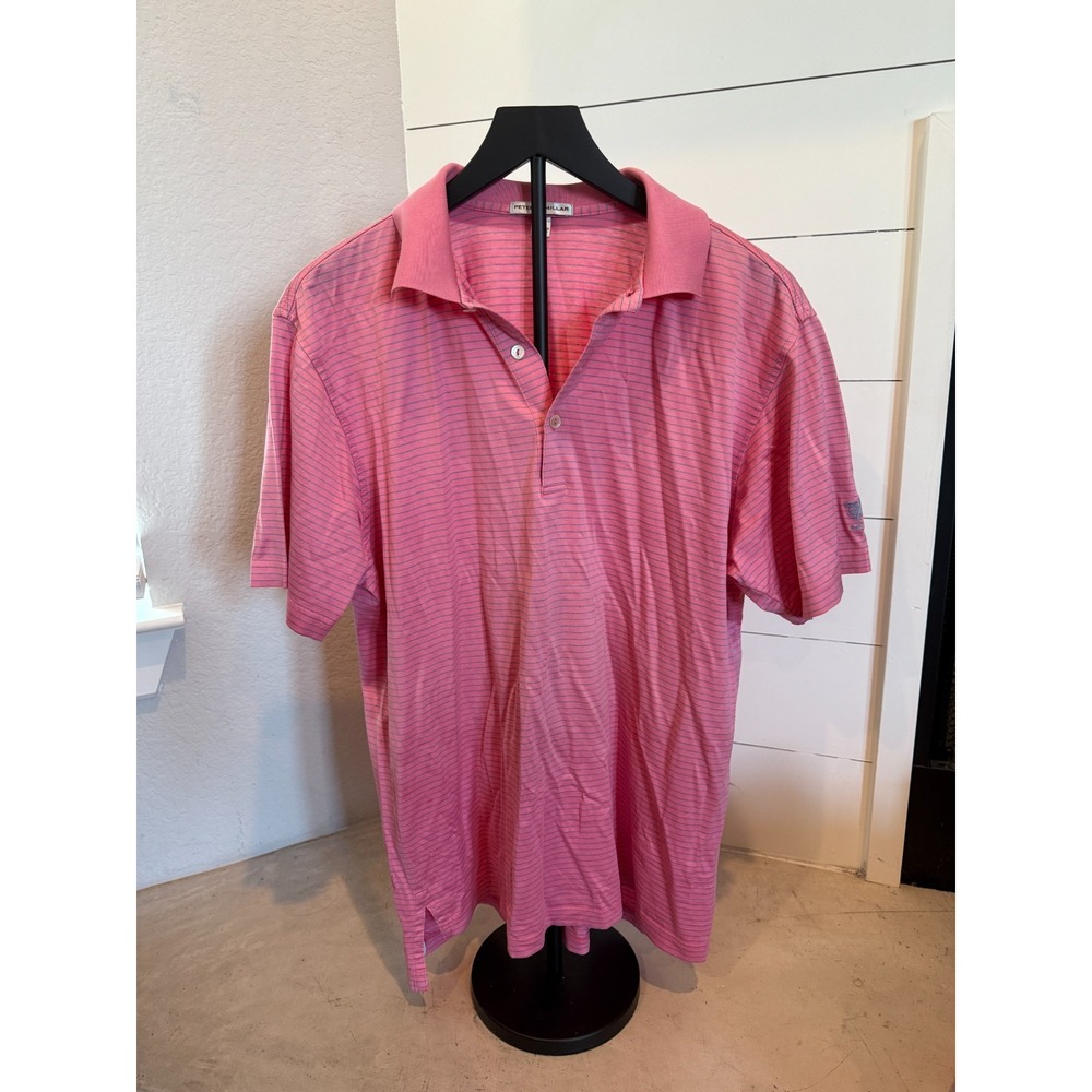 Peter Millar Men's Polo Shirt Medium‎ Pink Blue Stripe
